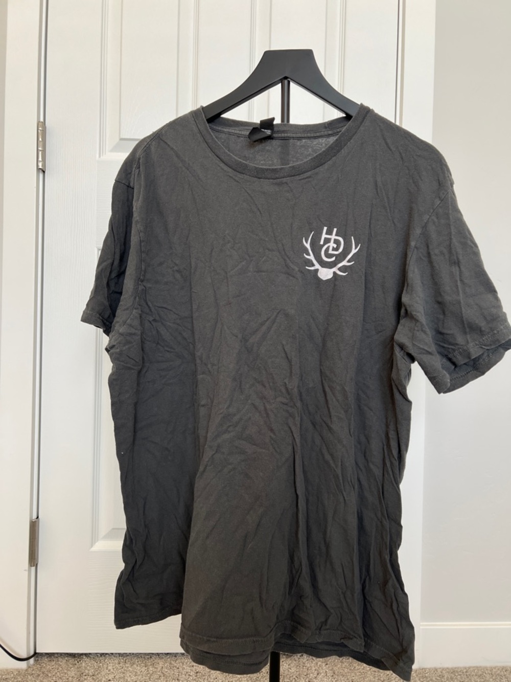 Black Graphic Crewneck T-Shirt with Antler Logo